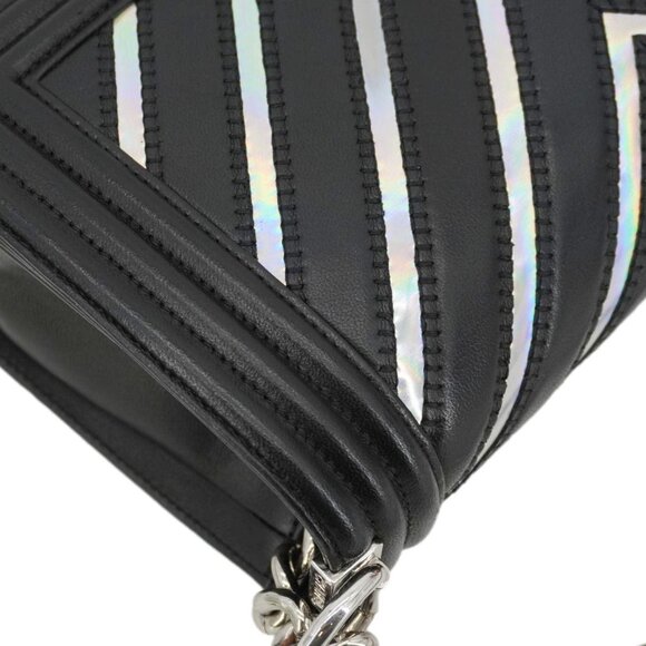 Chanel  Boy Flap Chevron Leather with Holographic PVC Crossbody Bag Black - Picture 6 of 16